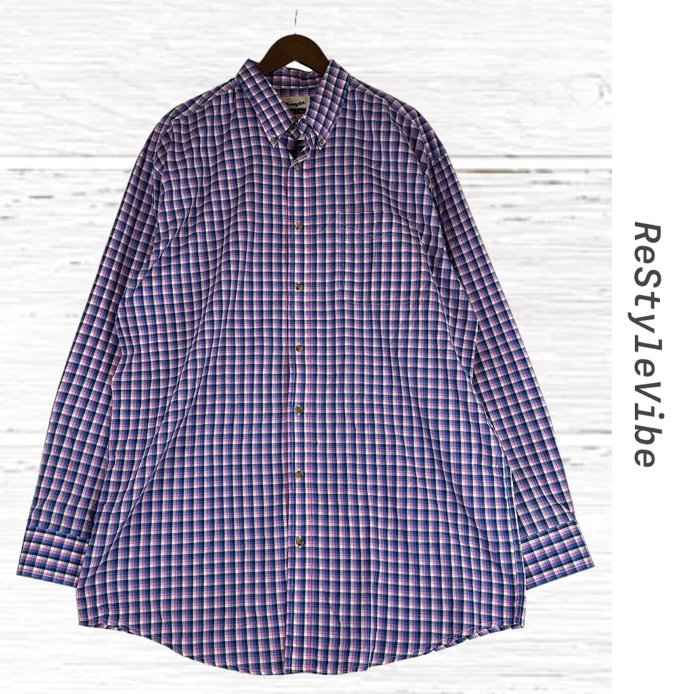 WRANGLER RIATA Men’s Size 2XLT Shirt Plaid Button Down Long Sleeve